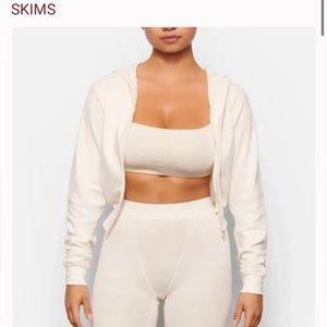 Skims Logo Pointelle Hoodie- slate color